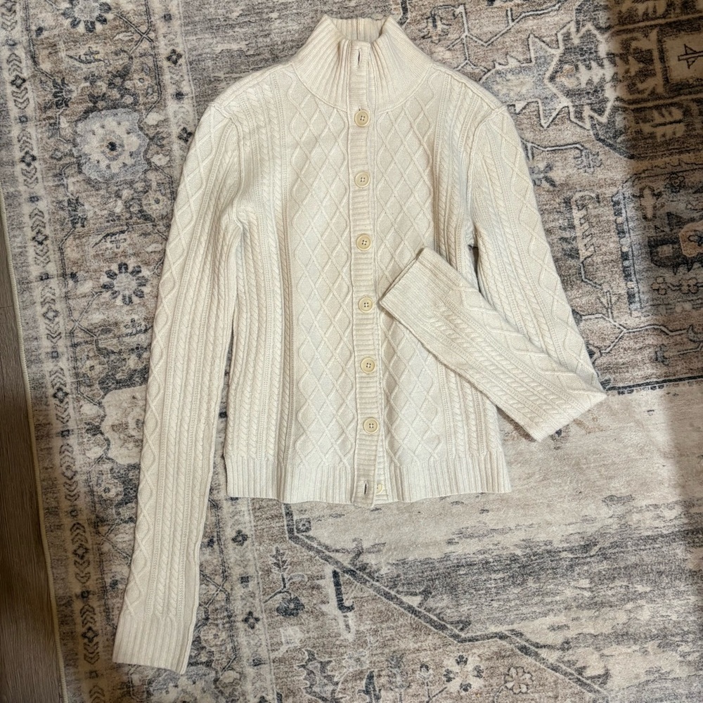 INHABIT Cashmere cable knit Long Sleeve Cardigan Size S cream